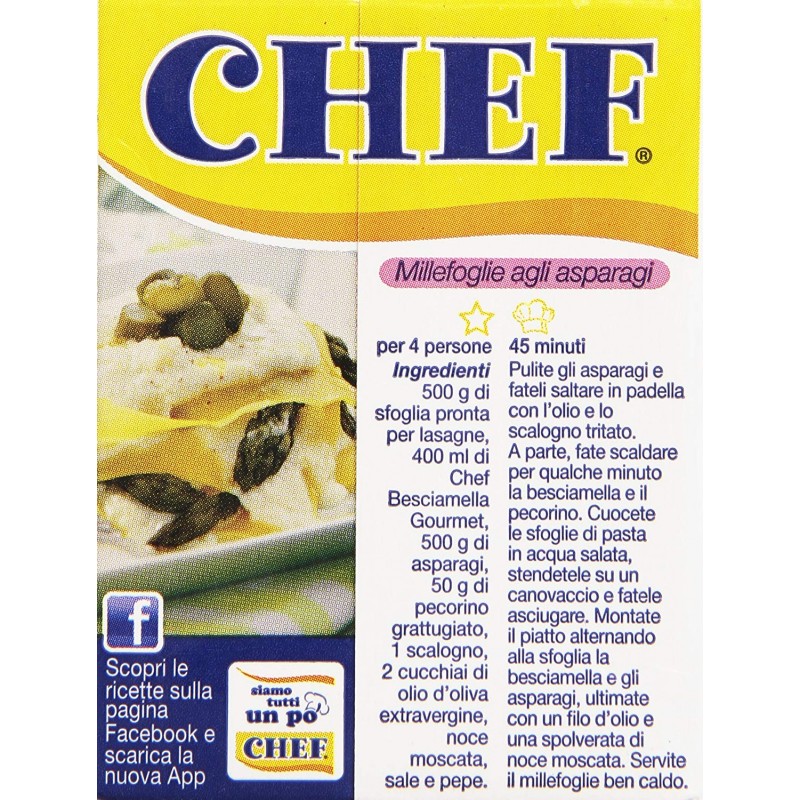 Chef - Besciamella Pronta per Cucinare, solo Ingredienti Naturali, 200ml 