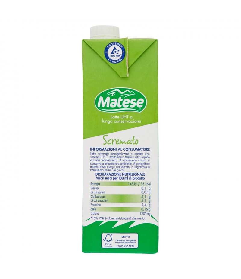 LATTE MATESE UHT SCREMATO 1Lt