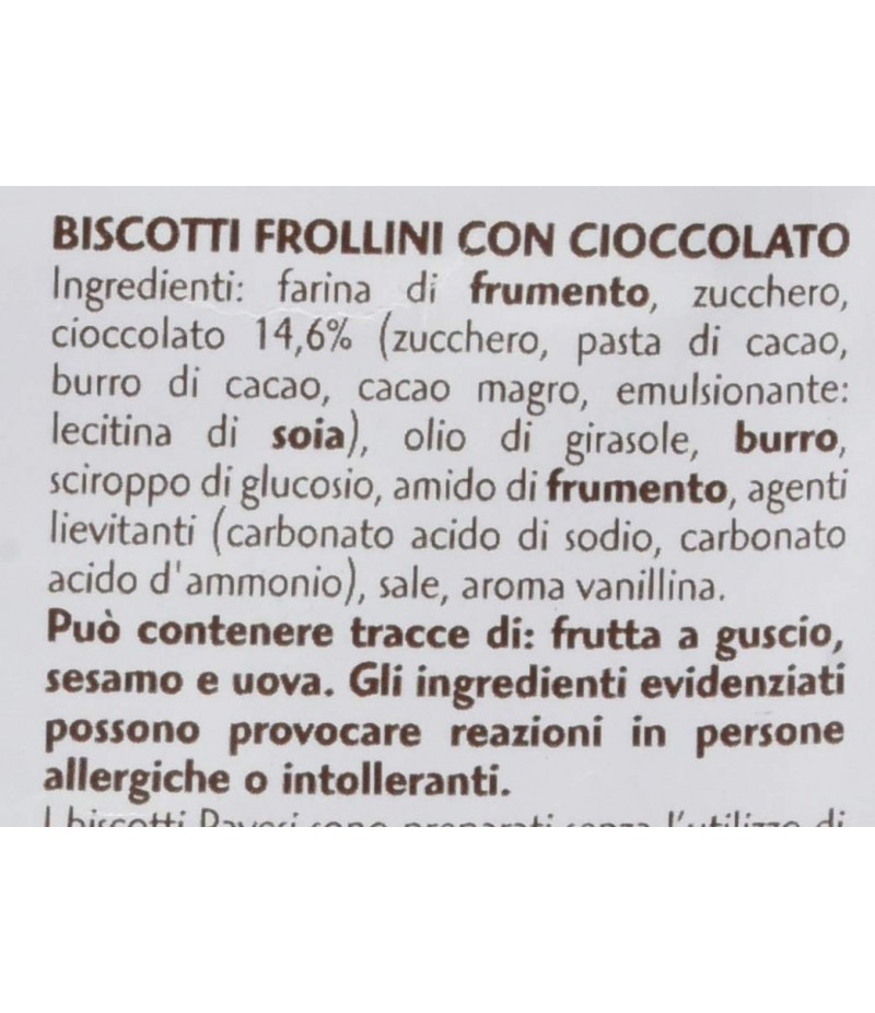 Pavesi Biscotti Frollini Gocciole Cioccolato, Biscotti da Colazione - 500 gr