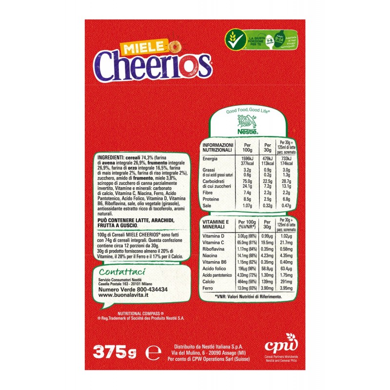 Cheerios Miele Ciambelline ai Cereali Integrali con Miele - 375 gr