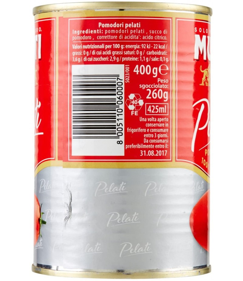 POMODORI PELATI IN LATTA MUTTI 400 GR POMODORI PELATI IN LATTA MUTTI 400 GR
