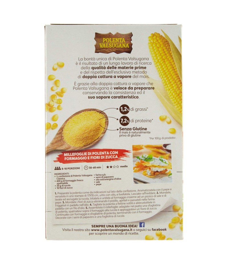 POLENTA VALSUGANA la classica 100% farina di mais pronta in pochi minuti 375g POLENTA VALSUGANA la classica 100% farina di mais pronta in pochi minuti 375g