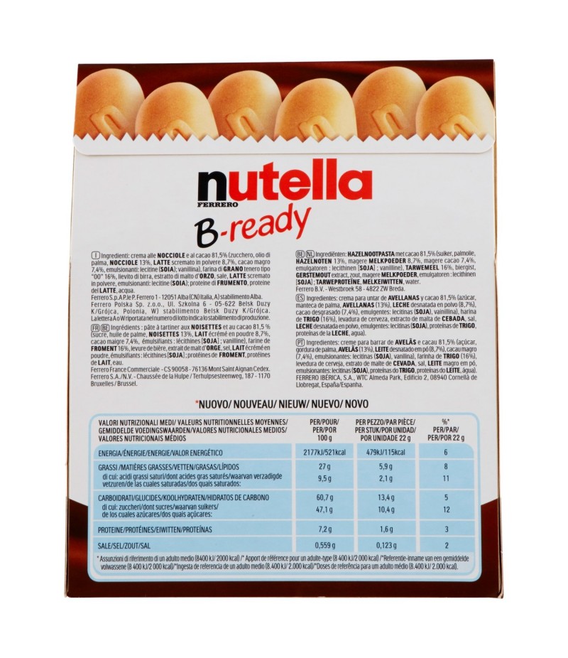 Nutella B-Ready Ferrero confezione (132G) 6pz da 22gr Nutella B-Ready Ferrero confezione (132G) 6pz da 22gr